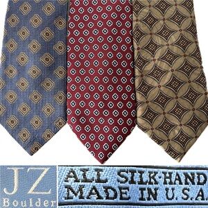 3️⃣Boulder Lot of 3 Geometric Navy/Burgundy/Brown JZ Richards Boulder Neck Ties